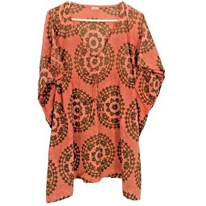Echo Swim Cover Up Womens One Size Coral‎ Pink Green Medallion Print Tunic Boho